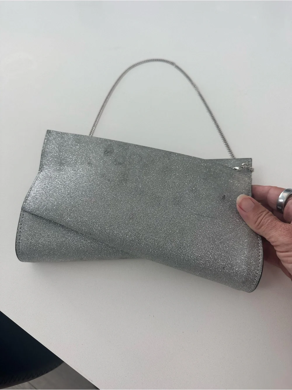 Christian Louboutin Silver Glitter Envelope Clutch with Chain